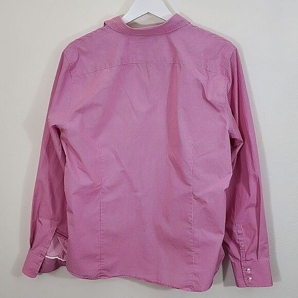 Land's End pink and white dotted button down plus size 18 No Iron Supima - Picture 7 of 9